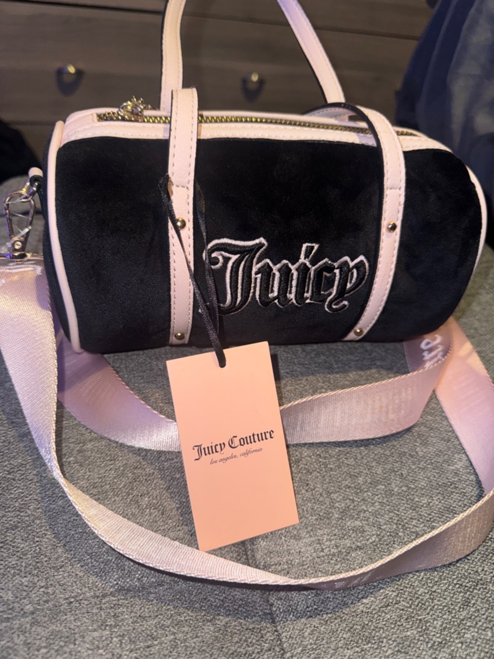 Juicy Couture Black and Pale Pink Barrel Shoulder bag